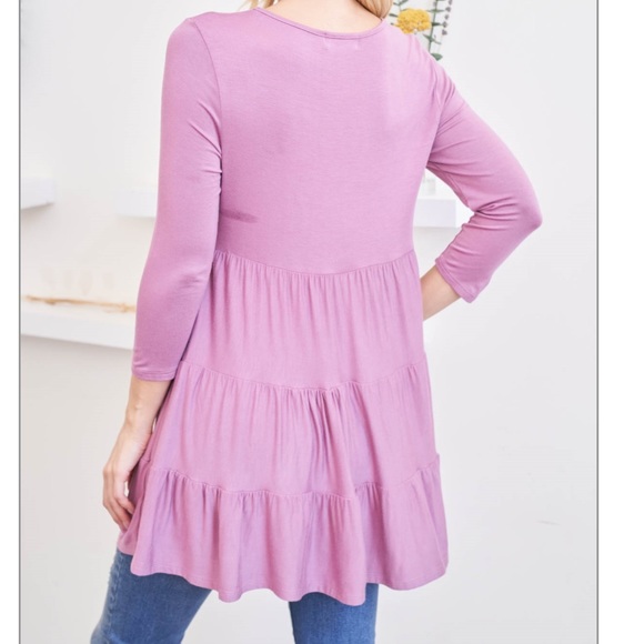 17 Boho 3/4 Sleeves Tiered Tunic Top - Picture 2 of 4